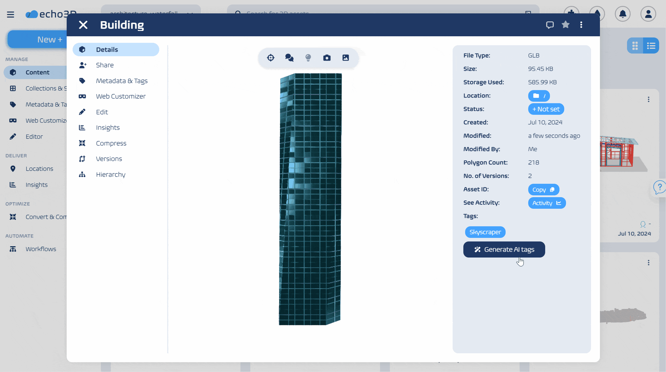 echo3D Dashboard - AI Tagging