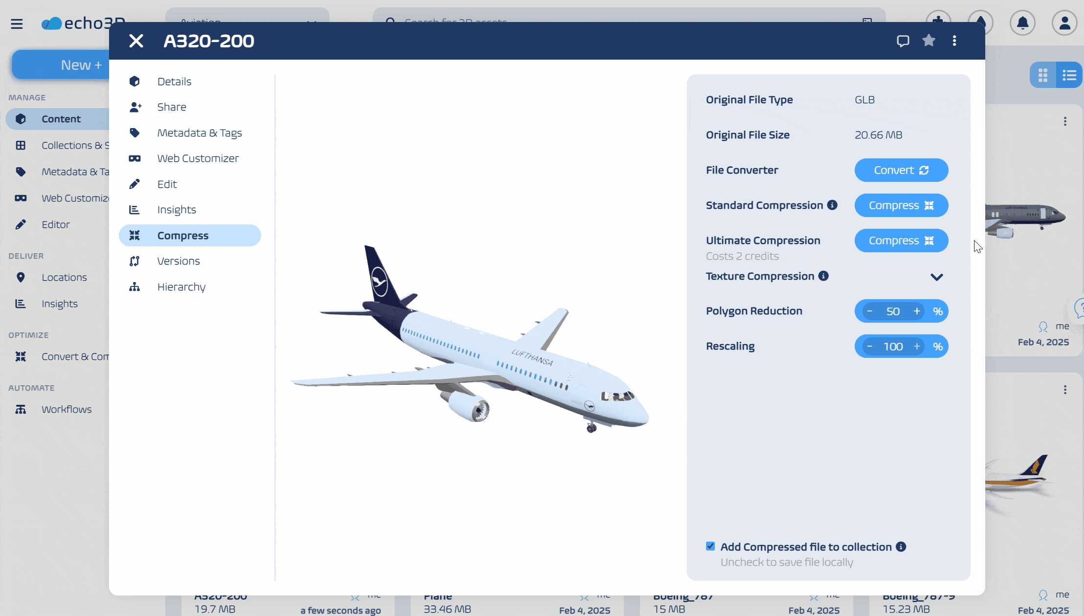 echo3D Dashboard - Cutting-edge 3D Compression