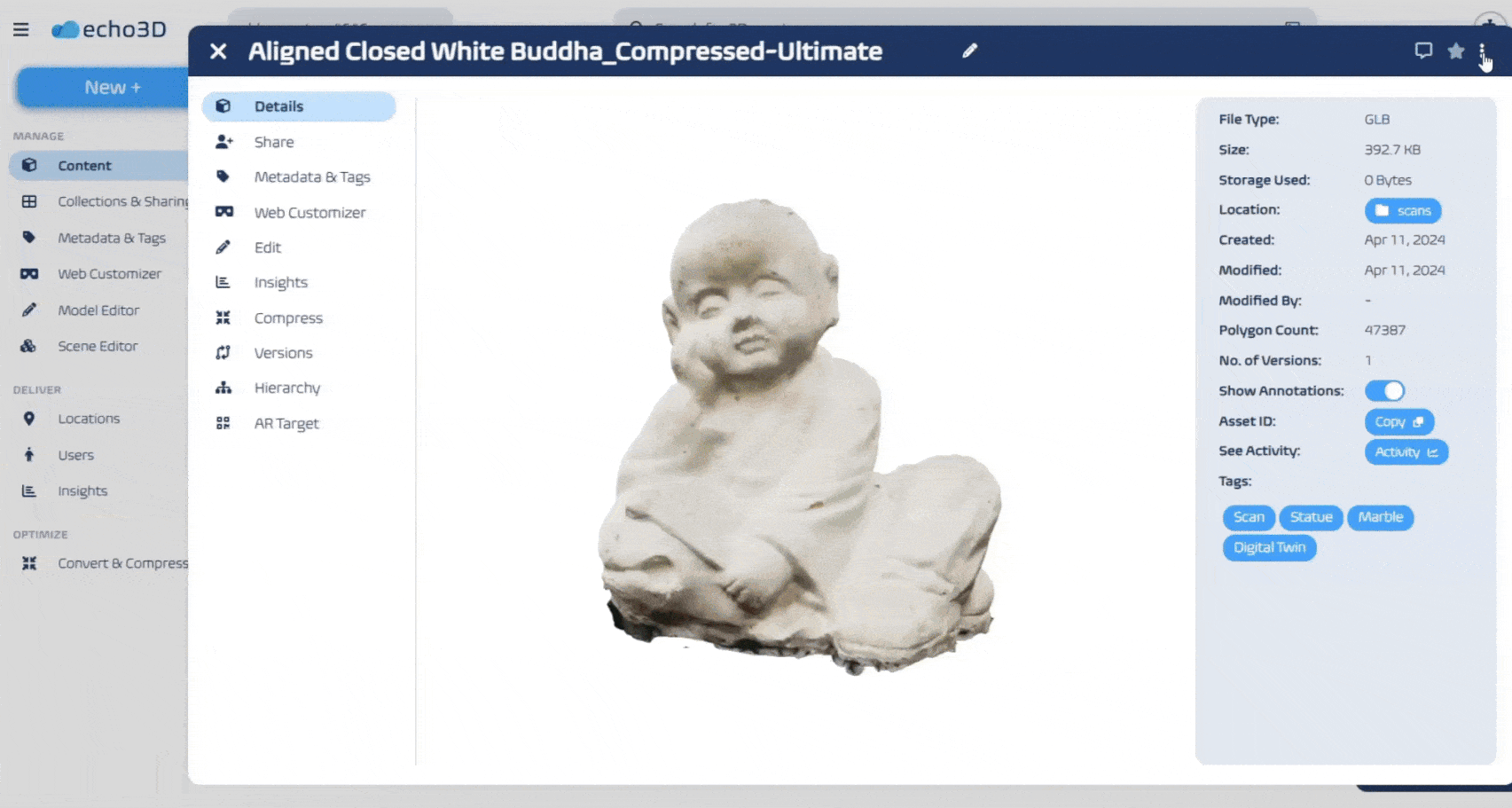 echo3D Dashboard -Extensive 3D Format Support