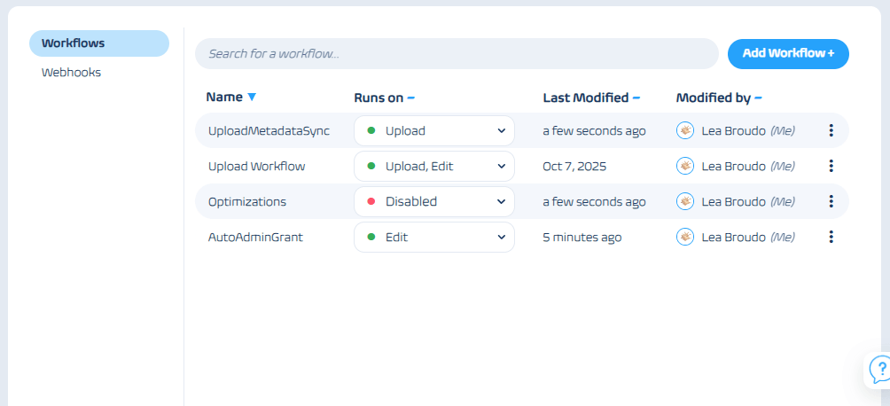 echo3D Dashboard - Workflows
